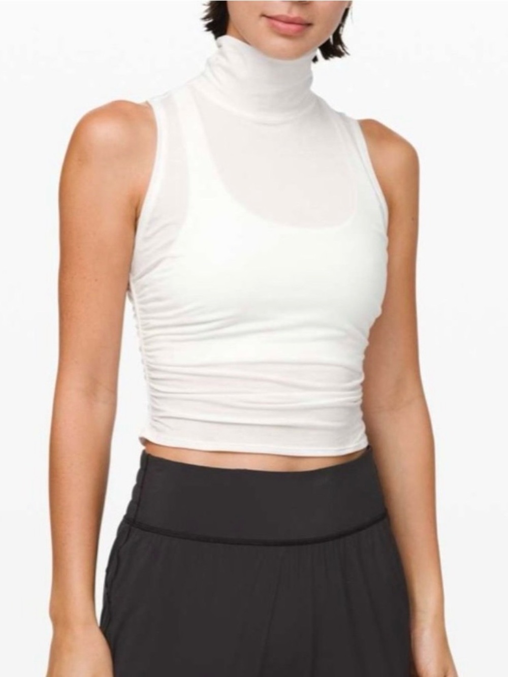 Lululemon athletica White Sleeveless Mock Neck Ruched Tank